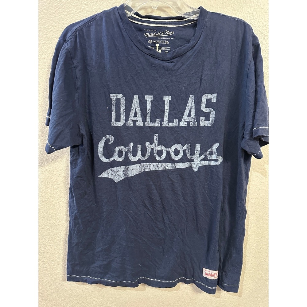 Mitchell & Ness Dallas Cowboys Navy Blue Graphic T‎ Shirt Men's Large